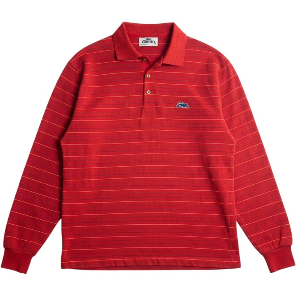 VTG Garan Polo Shirt Red Striped Long Sleeve Made in USA Animal Logo Medium Mens